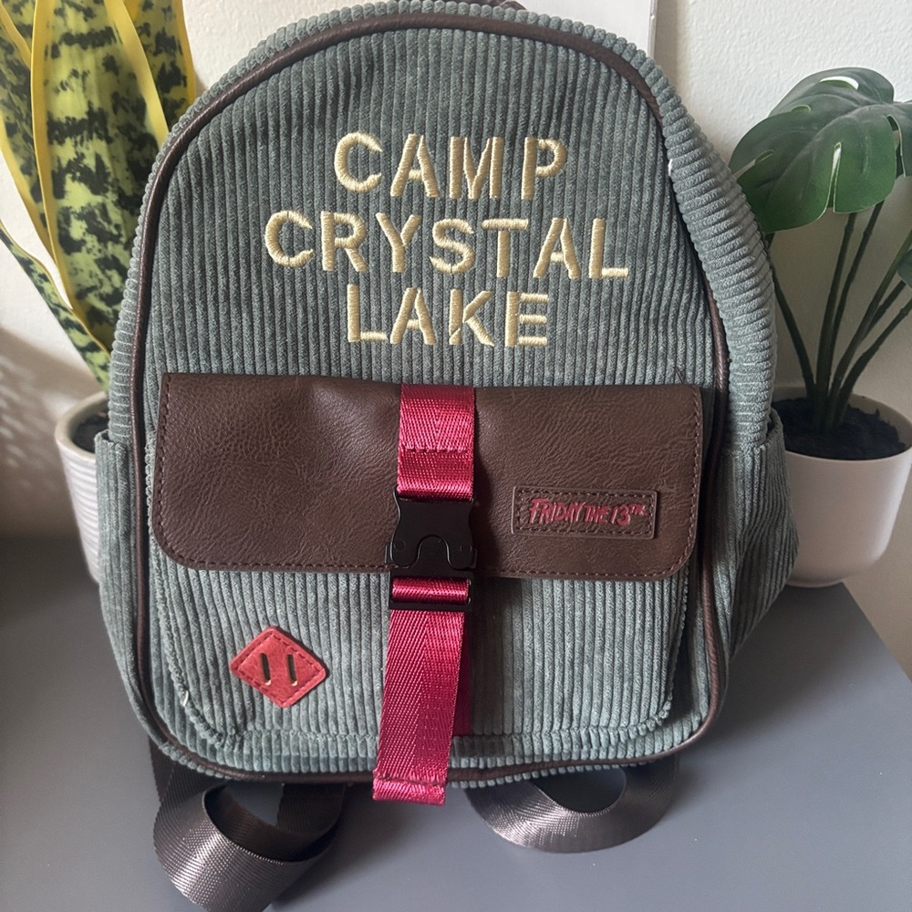 Camp Crystal Lake Corduroy Backpack with Maroon Strap
